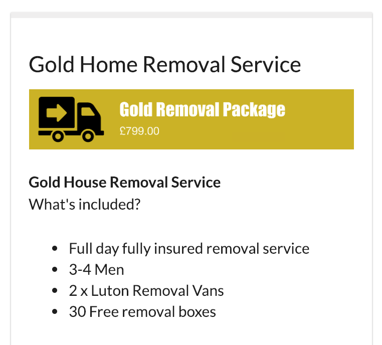 Gold House Removal Package
